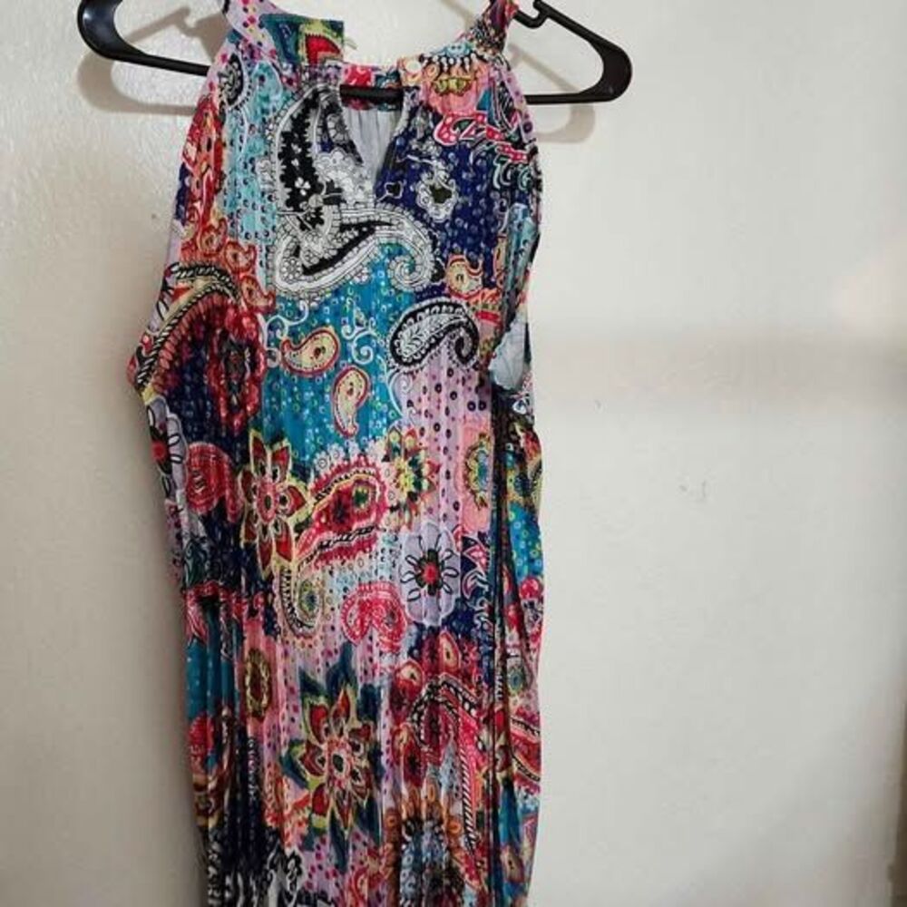 Paisley Accordian Pleated Halter Style Plus Dress XXL